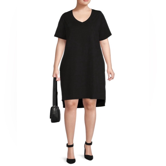 NWOT Terra & Sky Solid Black Casual T-Shirt Dress w/High-Low Hem & Side Slits XL - Picture 8 of 8